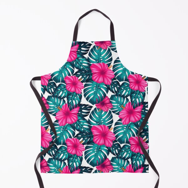Item preview, Monstera Leaves and Hibiscus, Teal and Pink on white designed and sold by Guided by Light Art.