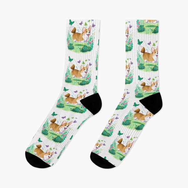 Item preview, Playful Corgi Chasing Butterflies in a Lush Green Garden designed and sold by Akira Miyamoto.