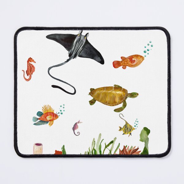 Item preview, Seaweed coral turtle slope fish shell watercolor designed and sold by Yana Mustafina | Boho Soulful Designs.