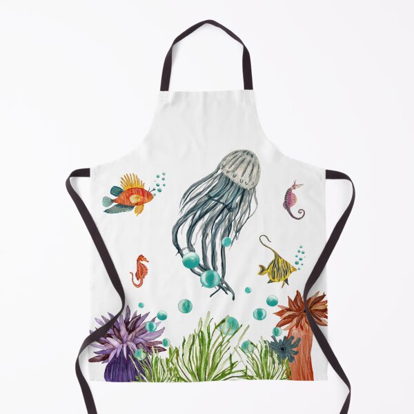 Item preview, Coral jellyfish seaweed bubble sea fish watercolor designed and sold by Yana Mustafina | Boho Soulful Designs.