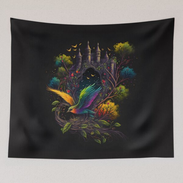 Item preview, Psychedelic Trippy Rainbow Magical Castle and Bird designed and sold by Iosis-Art.