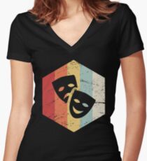 Vintage Retro Drama Masks Women's Fitted V-Neck T-Shirt