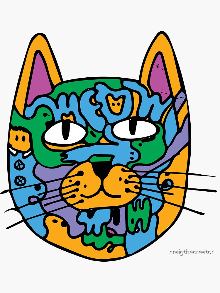 Thumbnail 3 of 3, Sticker, Mischief the Trippy Cat designed and sold by craigthecreator.