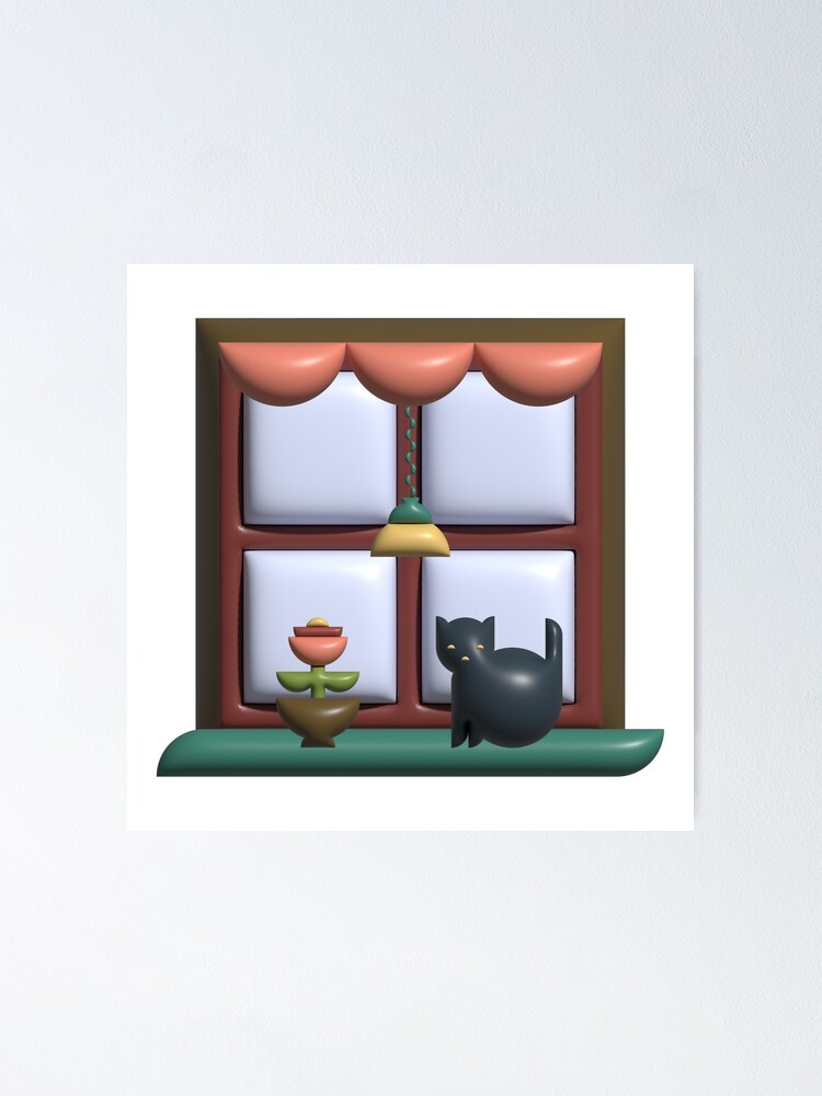 Abstract window with cat 3D rendering Poster for Sale by EngineerGoC