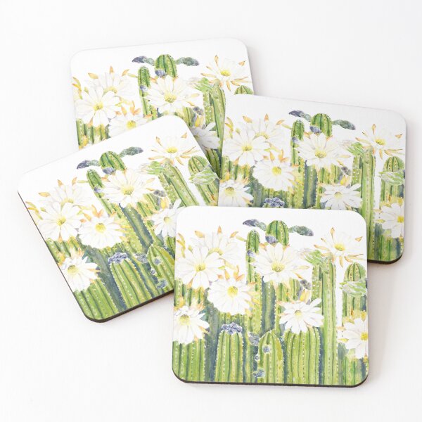 Item preview, Flores de cactus blancas, acuarela pintada a mano designed and sold by SelenePaintings .