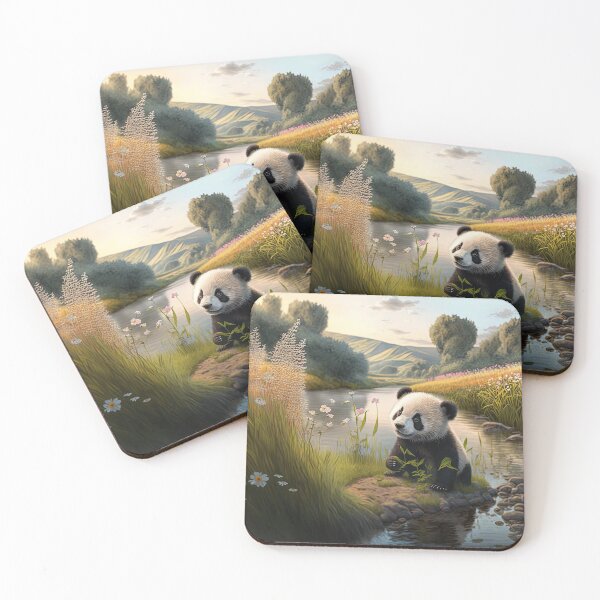 Item preview, Cute panda playing in a river painting/print designed and sold by artyficial-.