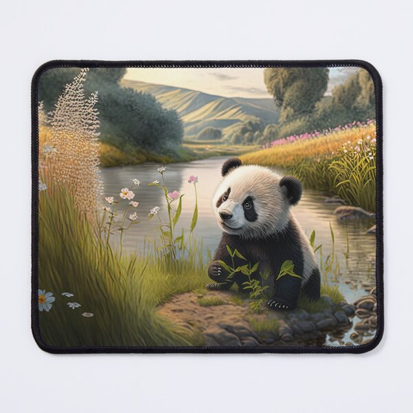 Item preview, Cute panda playing in a river painting/print designed and sold by artyficial-.