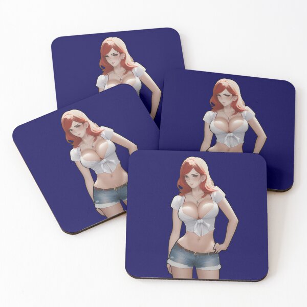 Item preview, Voluptuous redhead anime girl in denim shorts and white blouse designed and sold by Zanimations.