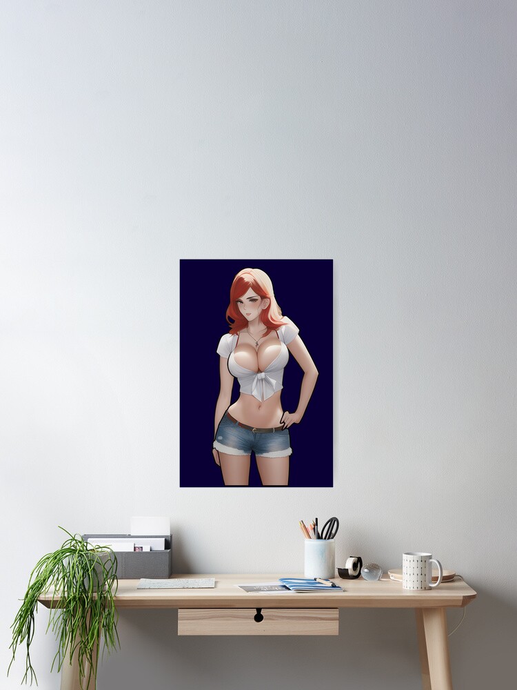Voluptuous redhead anime girl in denim shorts and white blouse" Poster by Zanimations | Redbubble Voluptuous redhead anime girl in denim shorts and white blouse" Poster by Zanimations | Redbubble