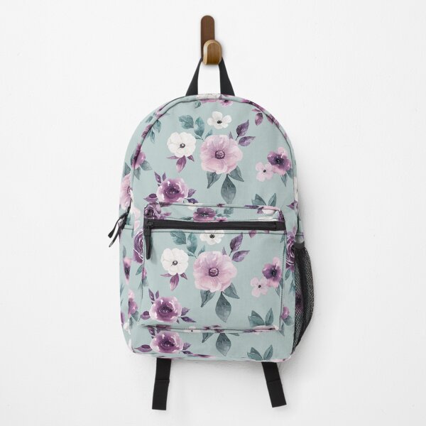 Vista previa del artículo con la obra «Floral azul y púrpura caprichoso, floral de acuarela, estampado de flores púrpura, diseño floral delicado pintado a mano», diseñado y vendido por cateandrainn.
