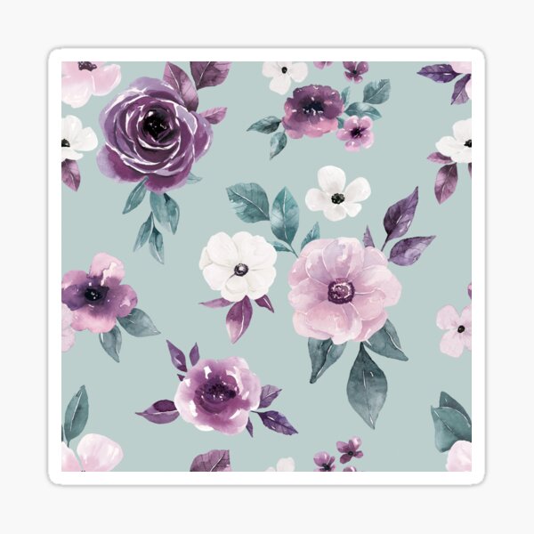 Vista previa del artículo con la obra «Floral azul y púrpura caprichoso, floral de acuarela, estampado de flores púrpura, diseño floral delicado pintado a mano», diseñado y vendido por cateandrainn.