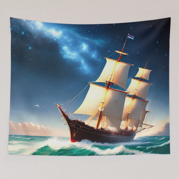 Item preview, Journey Through the Cosmic Ocean: A Stunning Painting of a Ship Amidst Galaxies designed and sold by D3monic.