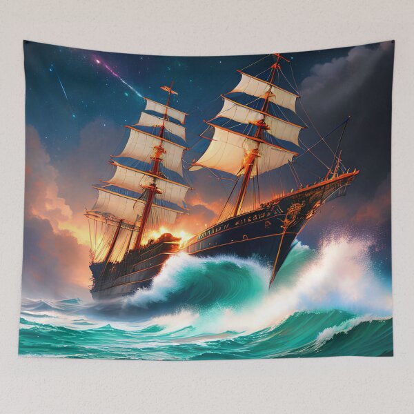 Item preview, Sailing Across the Cosmos: A Beautiful Painting of a Ship in a Starry Ocean designed and sold by D3monic.