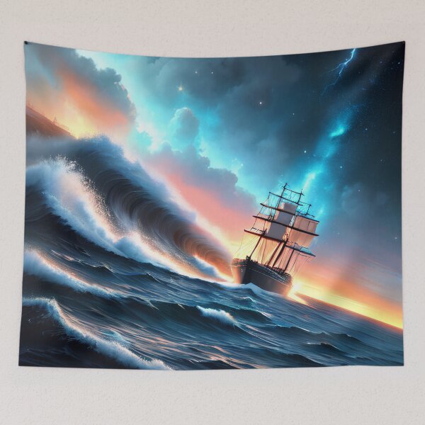 Item preview, A Cosmic Adventure: A Beautiful Painting of a Ship Navigating Through the Stars designed and sold by D3monic.