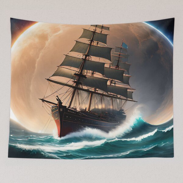 Item preview, Exploring the Universe: A Stunning Painting of a Ship Sailing Across a Galactic Ocean designed and sold by D3monic.