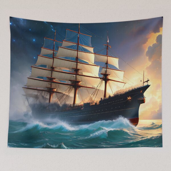 Item preview, Navigating the Unknown: A Beautiful Painting of a Ship Sailing Across the Vastness of the Cosmos designed and sold by D3monic.