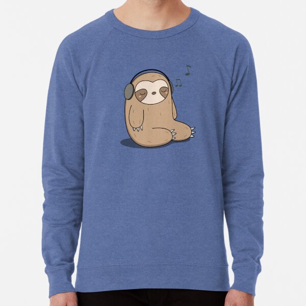 Kawaii Cute Sloth Listening To Music Lightweight Sweatshirt