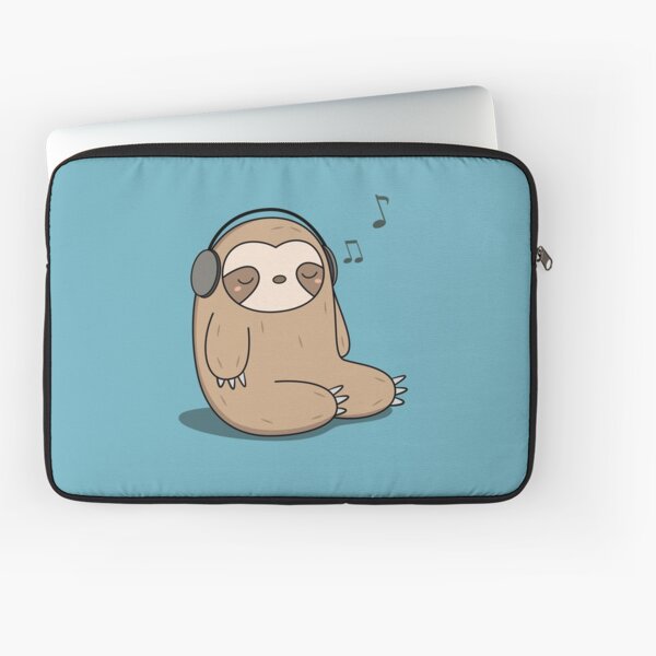 Kawaii Cute Sloth Listening To Music Laptop Sleeve