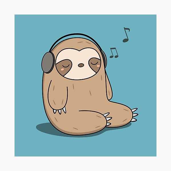 Kawaii Cute Sloth Listening To Music Photographic Print