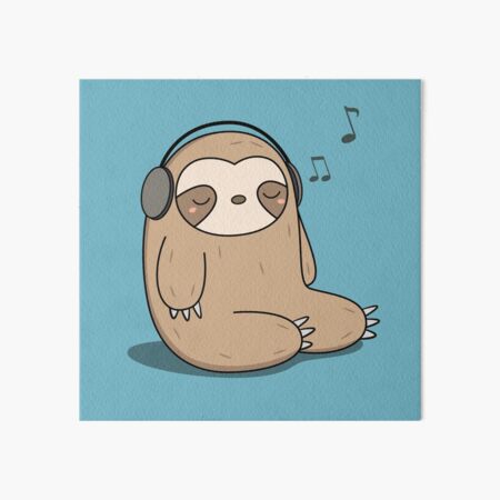 Kawaii Cute Sloth Listening To Music Art Board Print