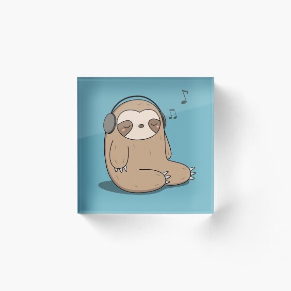 Kawaii Cute Sloth Listening To Music Acrylic Block