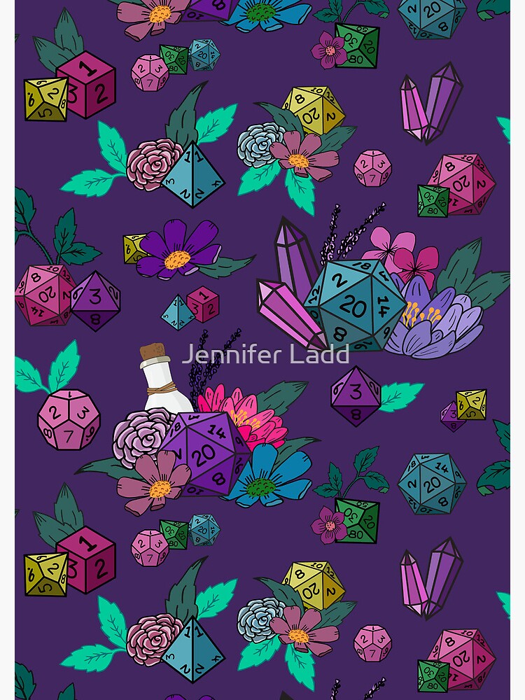 Thumbnail 3 of 3, Journal, Dungeons and Dragons dice pattern on purple designed and sold by jennifereladd.