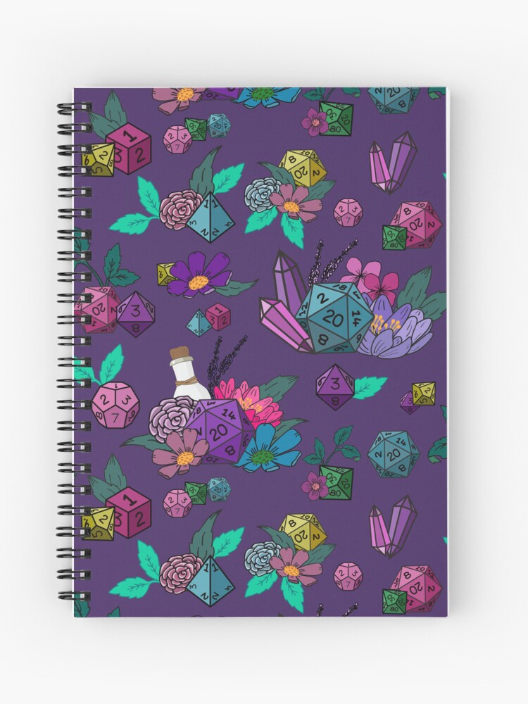 Thumbnail 1 of 3, Journal, Dungeons and Dragons dice pattern on purple designed and sold by jennifereladd.