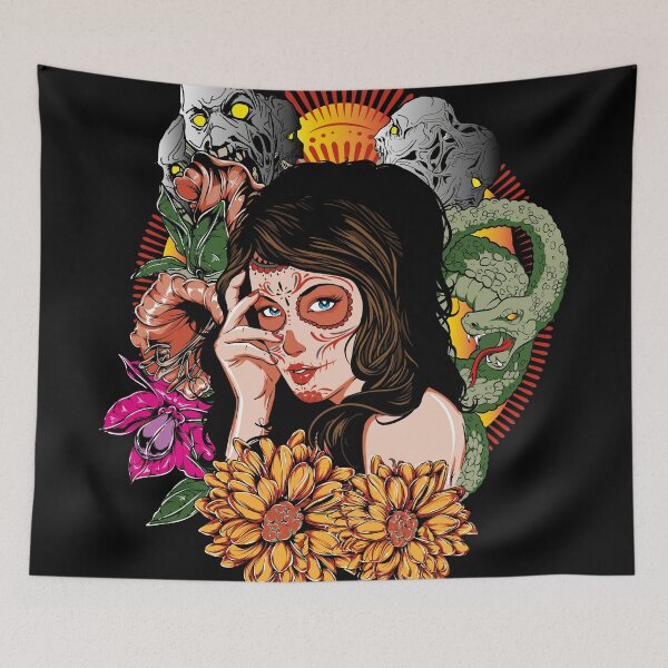 Item preview, La Catrina Sugarskull Day of the Dead Zombie Snake Flowers designed and sold by PCollection.