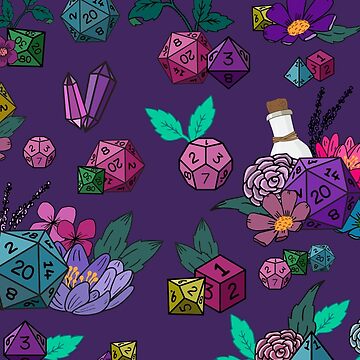 Artwork thumbnail, Dungeons and Dragons dice pattern on purple by Jennifer Ladd