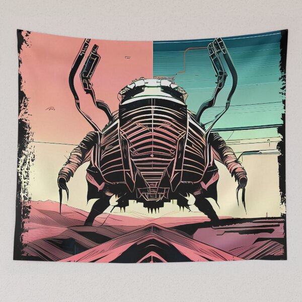 Item preview, Egyptian Scarab Beetle Cyberpunk Sticker Design: Futuristic Twist on Ancient Mythology designed and sold by Mytho Merch.