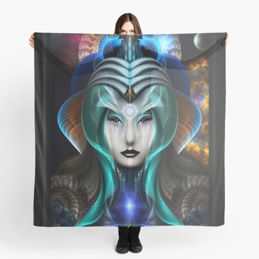 Portrait Of Cyiria Fractal Fantasy Art Composition by Xzendor7 Woman's Scarf
