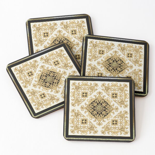 Item preview, Greek Key Diamond Ornate Baroque Black Gold Cream designed and sold by Yiorgos Designs.
