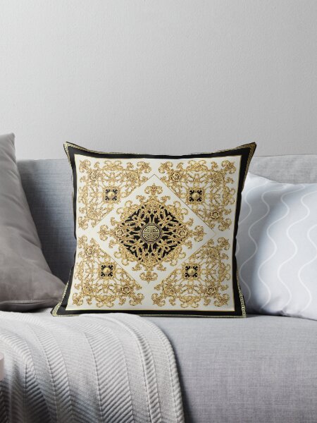 Aperçu de l'œuvre Clé Grecque Diamant Orné Baroque Noir Or Crème créée et vendue par Yiorgos Designs.