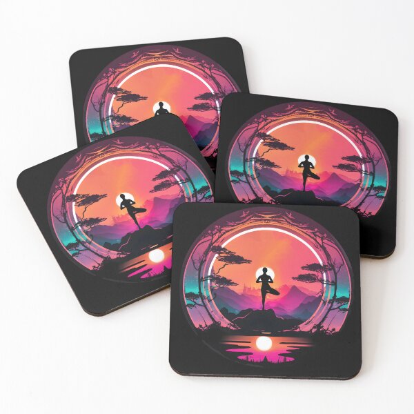 Item preview, Yoga Vrikshasana pose in sunset  designed and sold by Brushpalette888.