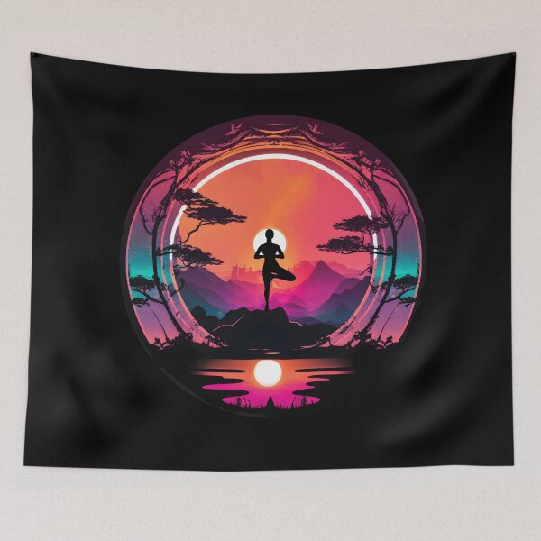 Item preview, Yoga Vrikshasana pose in sunset  designed and sold by Brushpalette888.