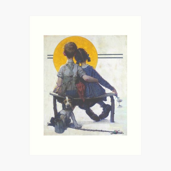 Item preview, Famous Artist & Illustrator: Norman Rockwell - boy & girl gazing at the moon, puppy love - (1926) designed and sold by mturns57.