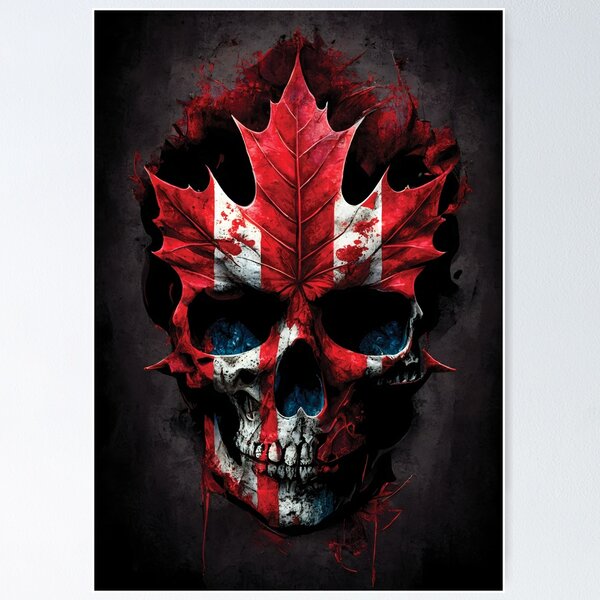 Vista previa del artículo con la obra «Cráneo con bandera canadiense | Cráneo con hoja de arce de Canadá | Arte del Día de Canadá | Pinturas patrióticas | Libertad | Orgulloso canadiense», diseñado y vendido por Eh Plus Designs.