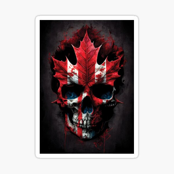 Vista previa del artículo con la obra «Cráneo con bandera canadiense | Cráneo con hoja de arce de Canadá | Arte del Día de Canadá | Pinturas patrióticas | Libertad | Orgulloso canadiense», diseñado y vendido por Eh Plus Designs.