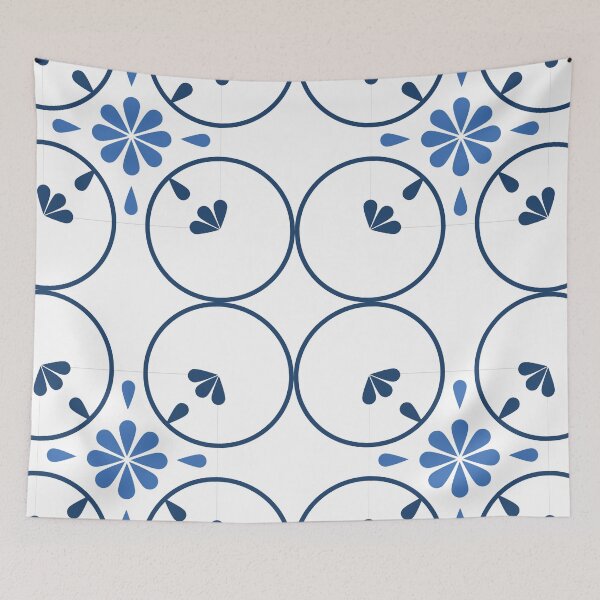 Item preview, Moroccan Blue Tiles Pattern Pattern Illustration, Blue, White Circle Floral, Mediterranean Style designed and sold by Dazzline Designs.