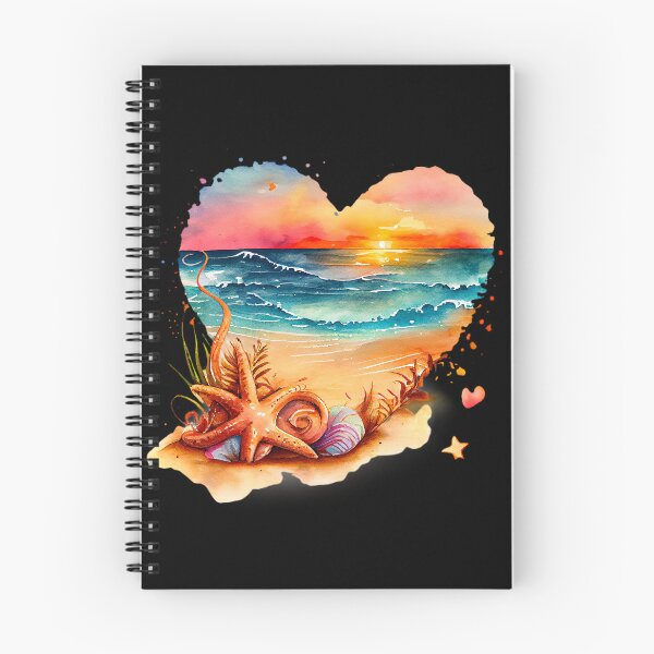 Item preview, Vintage surf beach: Retro watercolor heart with starfish, shells and waves designed and sold by MagicStrawberry.