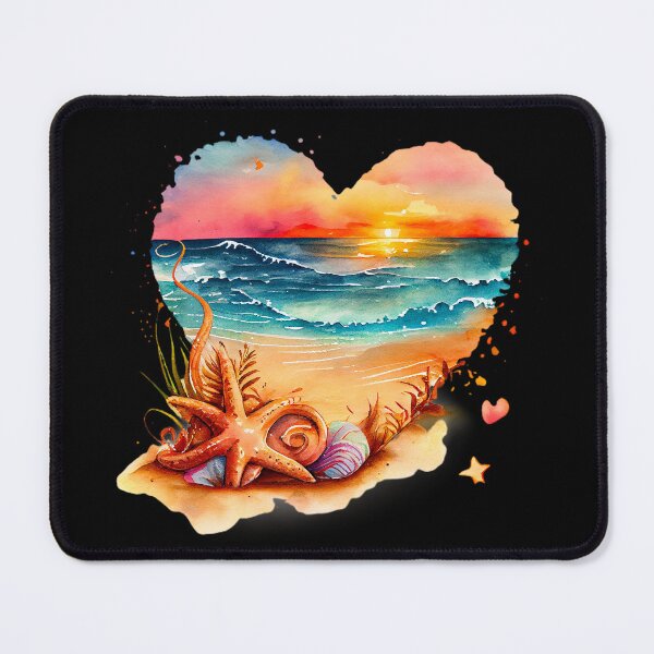 Item preview, Vintage surf beach: Retro watercolor heart with starfish, shells and waves designed and sold by MagicStrawberry.