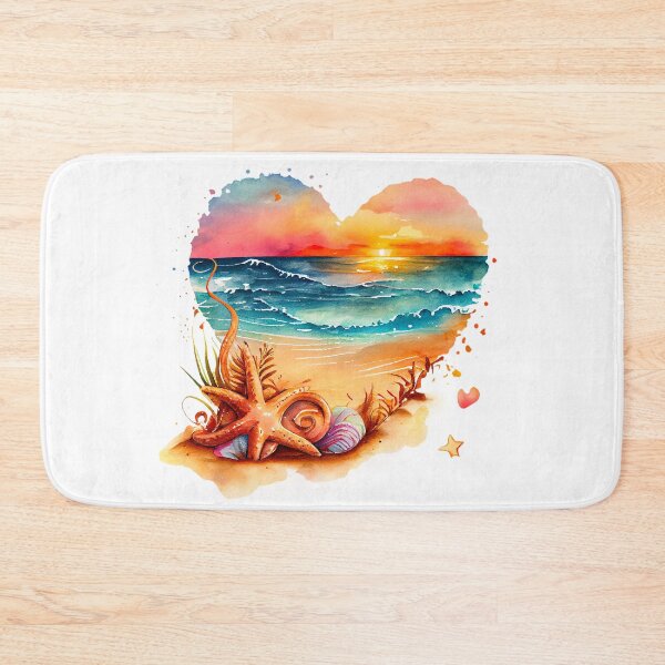 Item preview, Vintage surf beach: Retro watercolor heart with starfish, shells and waves designed and sold by MagicStrawberry.