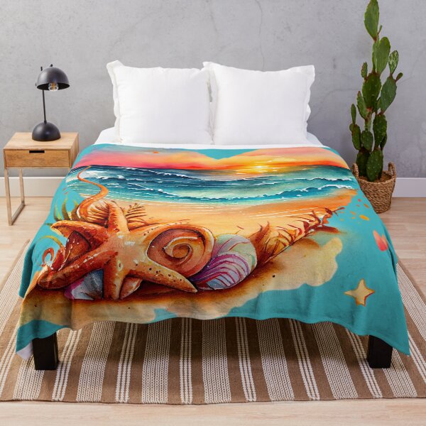 Artikelvorschau, Vintage Surfstrand: Retro Aquarell Herz mit Seesternen, Muscheln und Wellen entworfen und verkauft von MagicStrawberry.