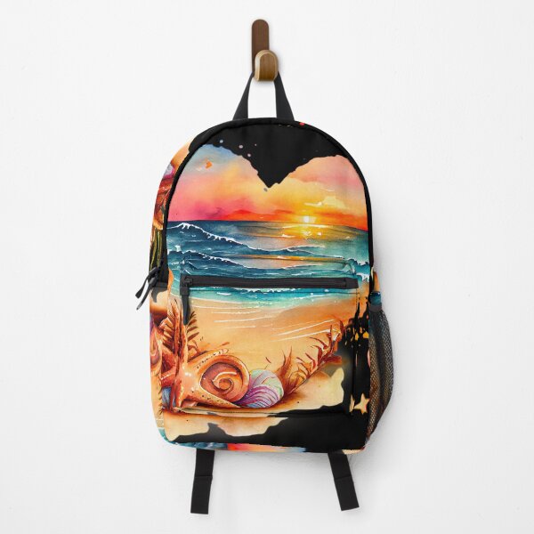 Item preview, Vintage surf beach: Retro watercolor heart with starfish, shells and waves designed and sold by MagicStrawberry.