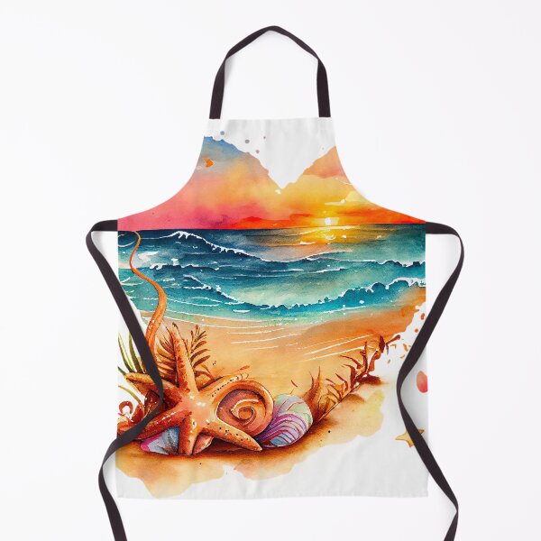 Item preview, Vintage surf beach: Retro watercolor heart with starfish, shells and waves designed and sold by MagicStrawberry.