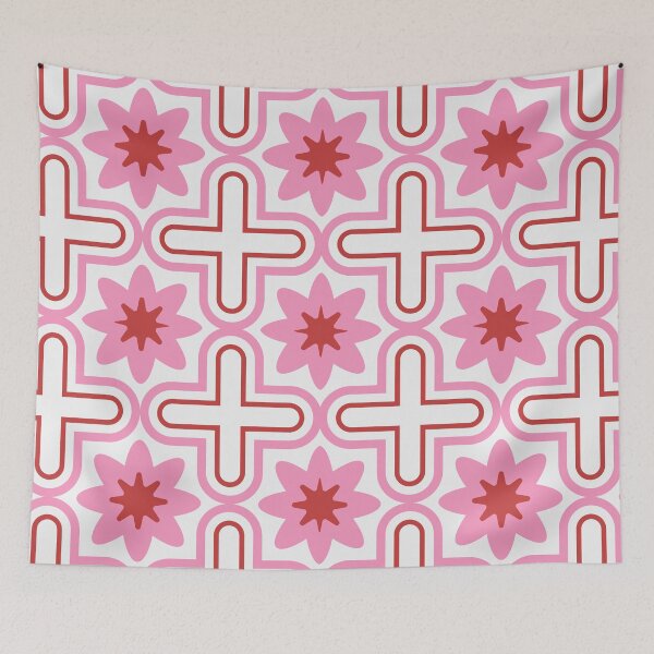 Item preview, Moroccan Red Pink Tiles Pattern Pattern Illustration, Pinks, White Circle Floral, Mediterranean Style designed and sold by Dazzline Designs.