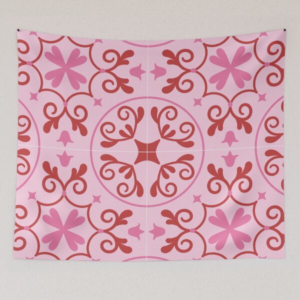 Item preview, Copy of Moroccan Red Pink Tiles Pattern Pattern Illustration, Pinks, White Circle Floral, Mediterranean Style designed and sold by Dazzline Designs.