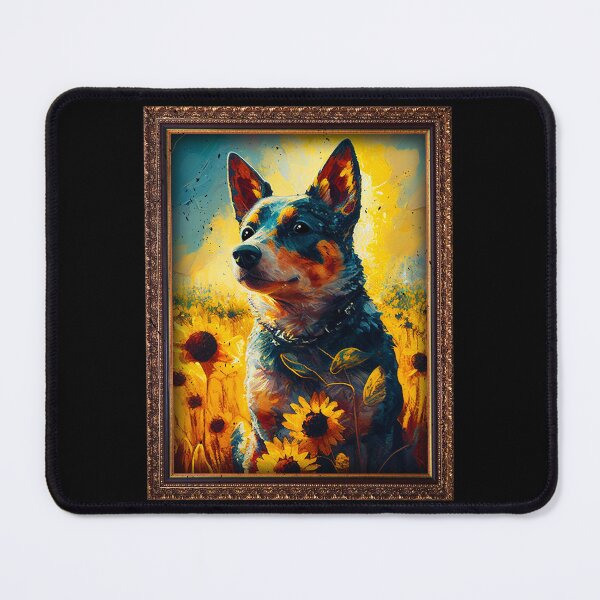 Artikelvorschau, Australian Cattle Sunflower Painting Adorable Dog entworfen und verkauft von rafaeltto.