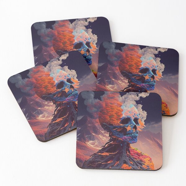 Item preview, Burning / Smoking skull in front of mountains designed and sold by dinico.