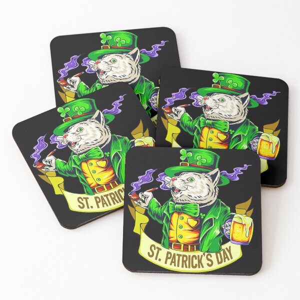 Item preview, Cute Cat St Patricks Day Clover Lucky Cat Smoking and drinking beer designed and sold by stephHIP.